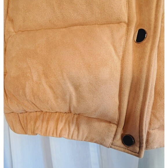 Express Faux Suede Tan Puffer Vest Zip Sample Size Mens Small Womens Large - Picture 6 of 15